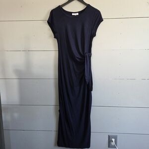 Motherhood Maternity Navy Blue Maxi Dress Tie Waist Short Sleeve Size M